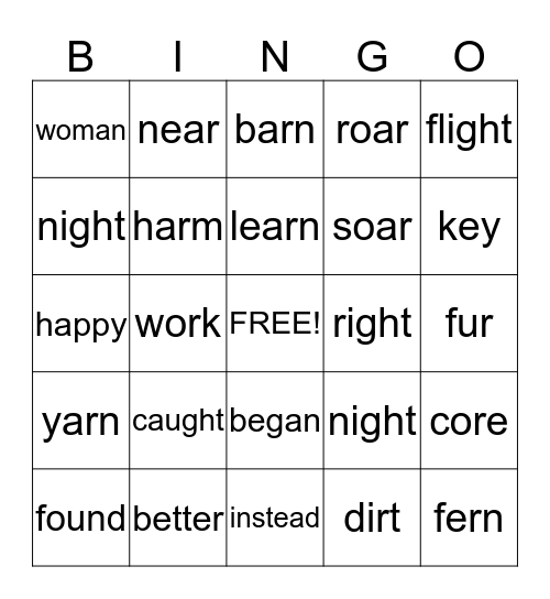 Spelling Bingo Card