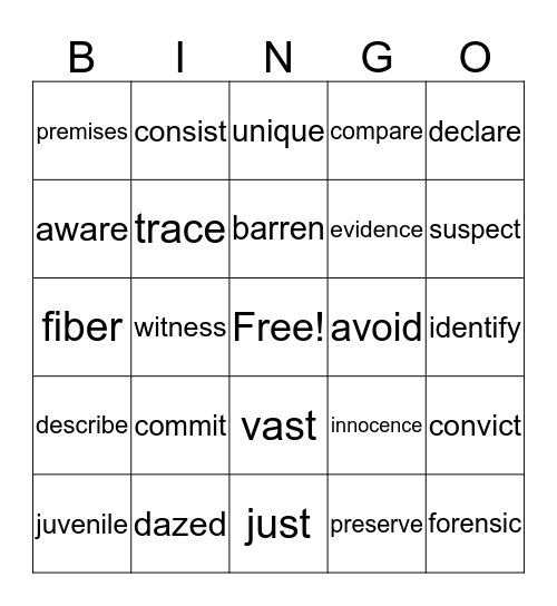Unit 1 Language Live Bingo Card