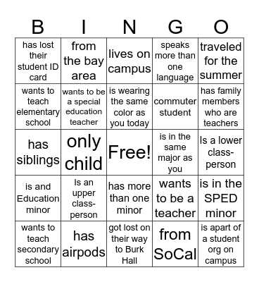 Education Bingo Card