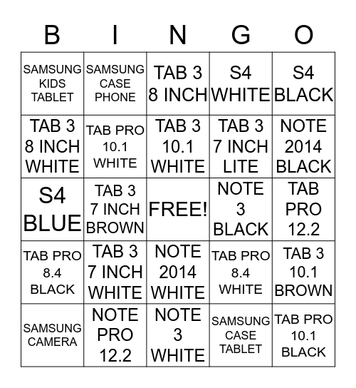 !!! SAMSUNG !!! Bingo Card