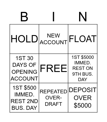 CHECK HOLDS BINGO Card