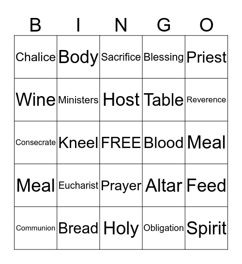 Eucharist Retreat Bingo Card