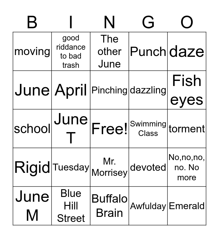 Tuesday of the Other June Bingo Card