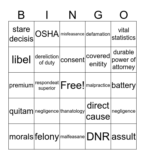 Legal BINGO Card