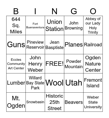 Weber County Bingo Card