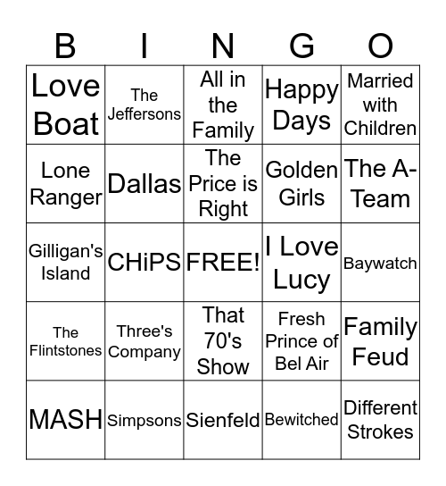 TV Theme Song BIngo Card