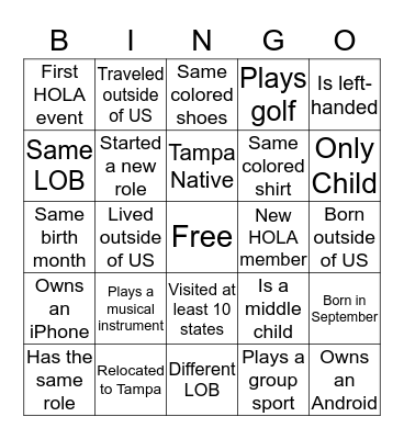 HOLA Tampa Bay: HHM Coppertail Networking Event Bingo Card