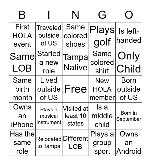 HOLA Tampa Bay: HHM Coppertail Networking Event Bingo Card