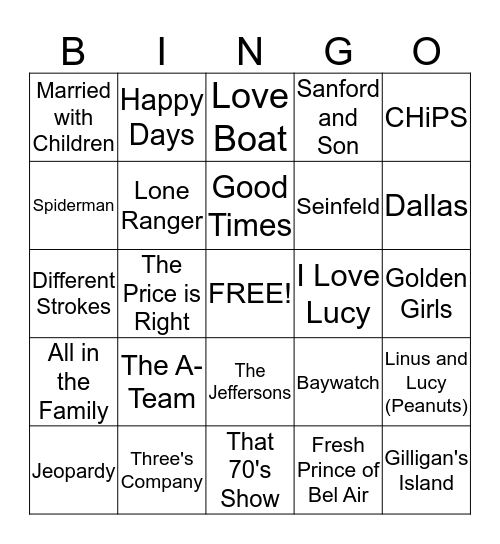 TV Theme Song Bingo!  :) Bingo Card