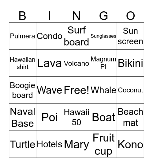 LUAU BINGO Card