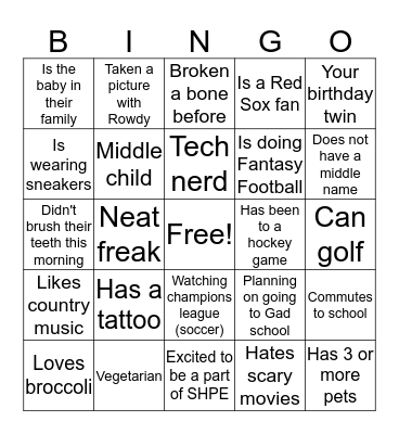 SHPE UML Bingo Card