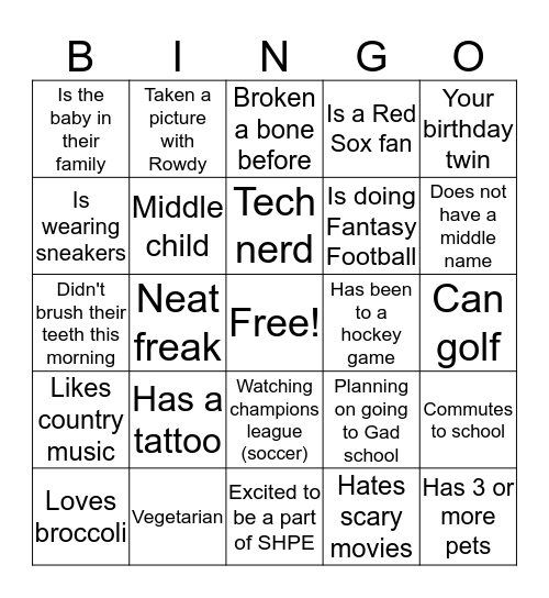 SHPE UML Bingo Card