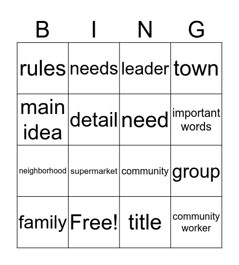 Unit 1 Bingo Card