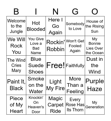 Music Bingo Card