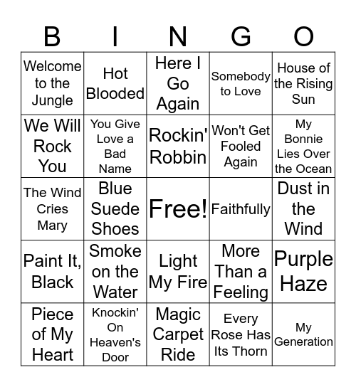 Music Bingo Card