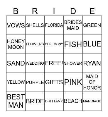 BRIDAL BINGO Card