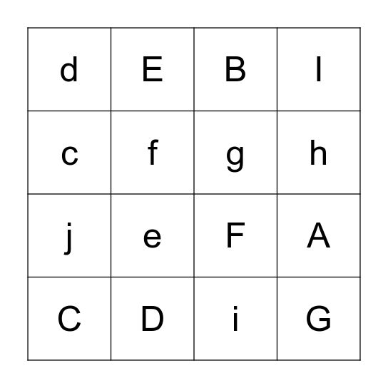 Alphabet Bingo A-J Bingo Card