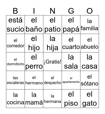 La Casa y La Familia Bingo Card