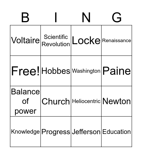 Enlightment Bingo Card