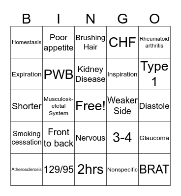 Chapter 4 Bingo Card