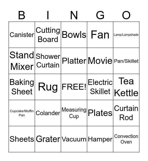 Registry Bingo Card