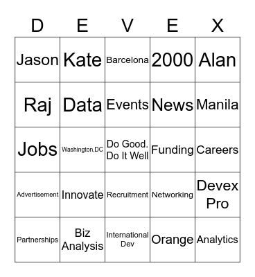 Devex Bingo Card