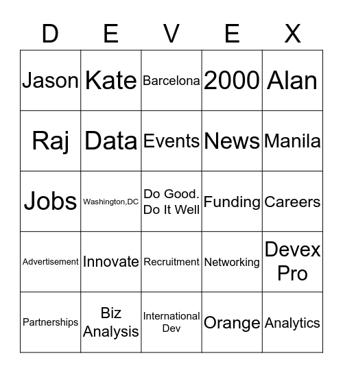 Devex Bingo Card