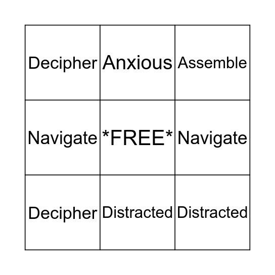 Vocabulary Words Week 1 Bingo Card