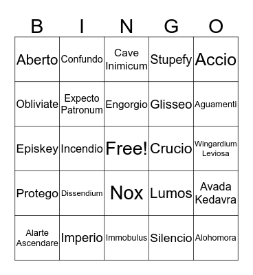 Harry Potter Bingo Card