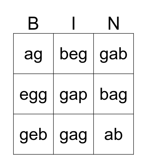 Gg   Pp  Ee Bb Aa Bingo Card