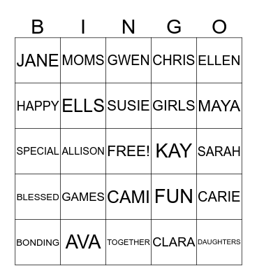 MOTHER/DAUGHTER BINGO Card