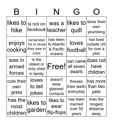 Getting to Know You BINGO Card