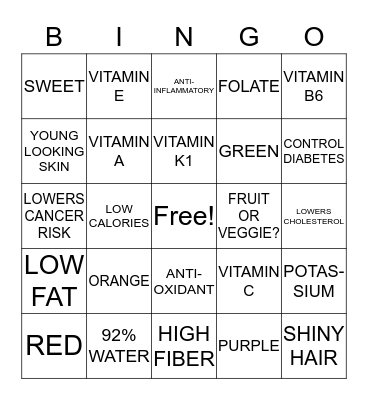 Bell Pepper Bingo Card