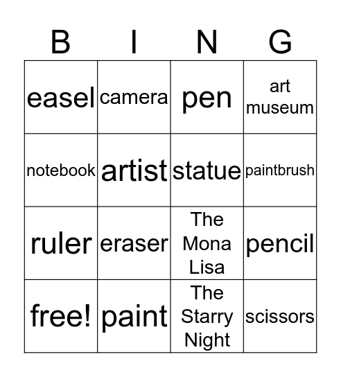 Art Bingo Card