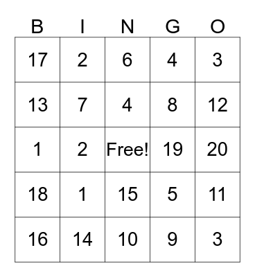 SPANISH CLASS "NUMEROS" Bingo Card