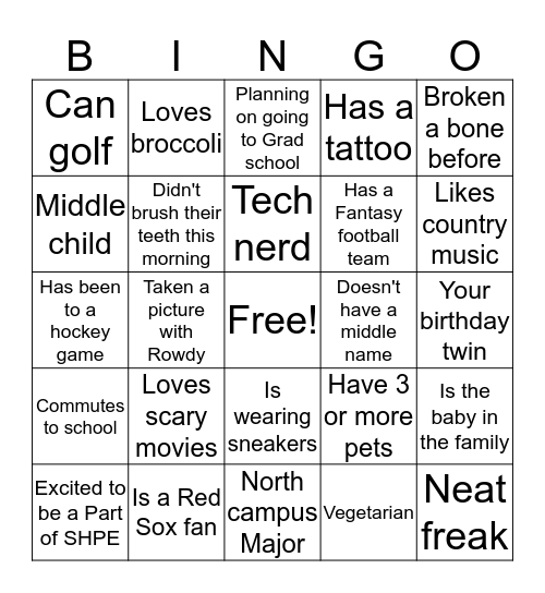 SHPE UML Bingo Card