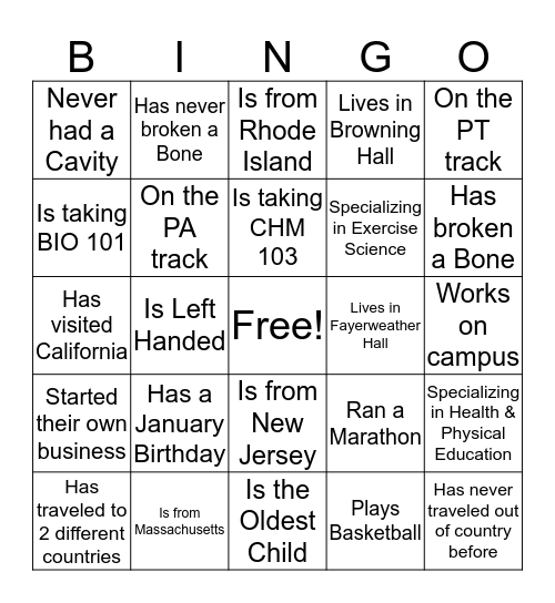 URI 101 Bingo Card