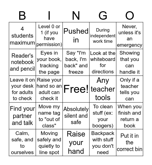 Classroom Culture Bingo Card