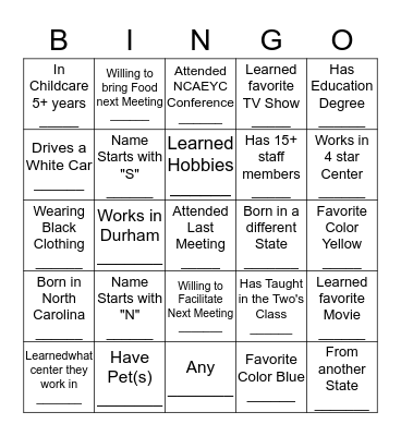 September Director's Meeting Bingo Card