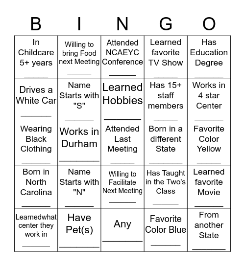 September Director's Meeting Bingo Card