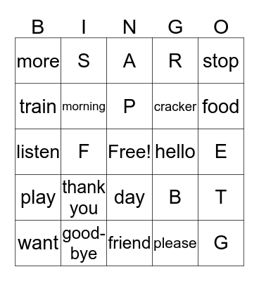 Common preschool words in ASL Bingo Card