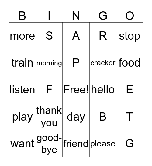 Common preschool words in ASL Bingo Card