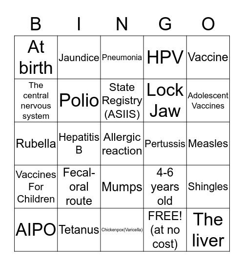 Immunization Coordinator Bingo Card