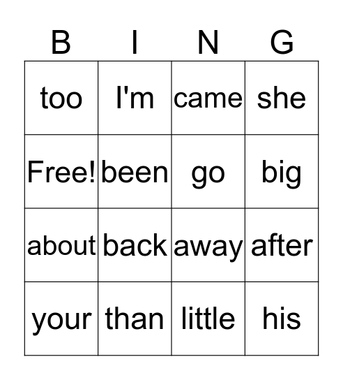 Sight Word List 7 Bingo Card