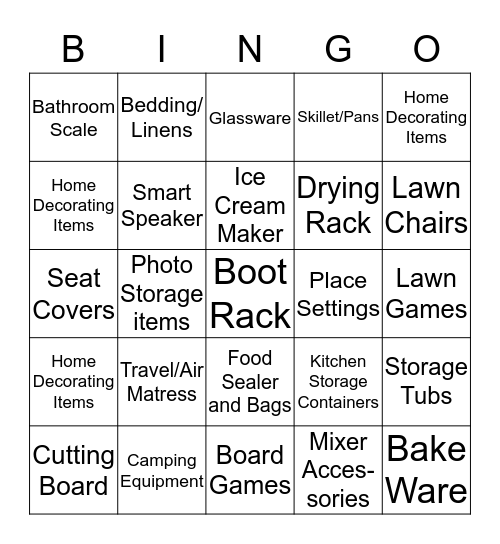 Bridal Shower Bingo Card