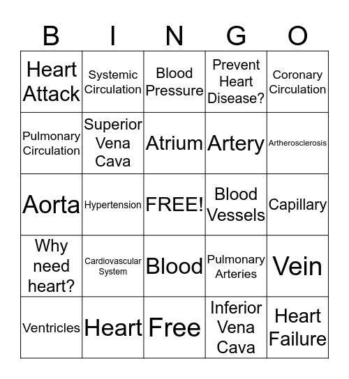 circulatory System Bingo Card