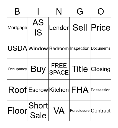 Real Estate Bingo Card