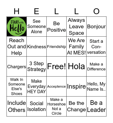 START WITH HELLO Bingo Card