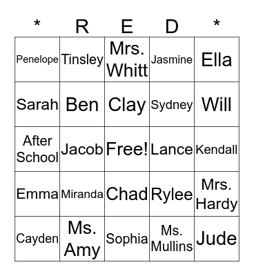 After School Bingo Card