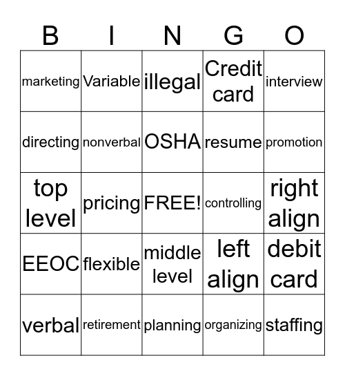 Business Management Bingo Card